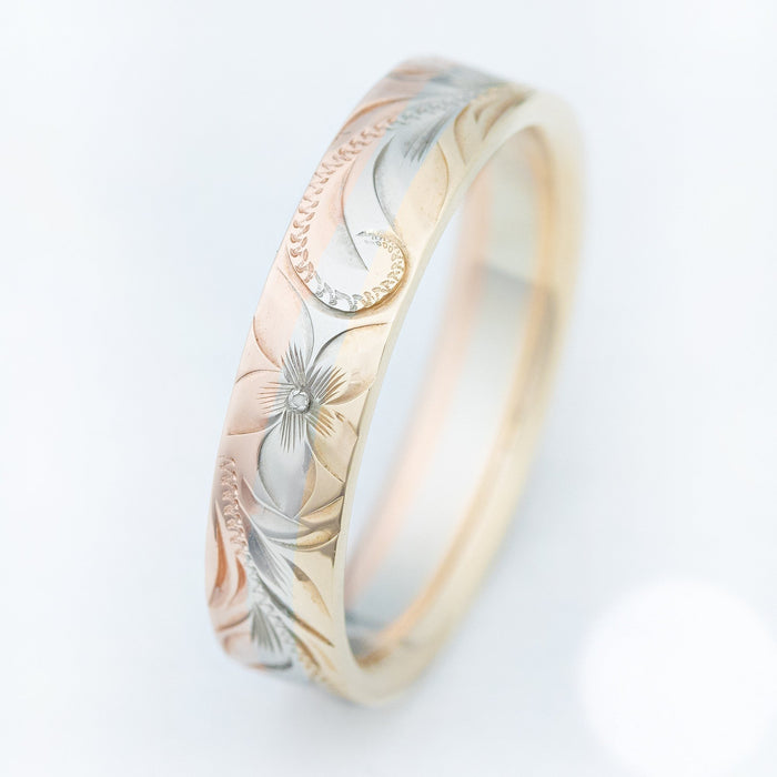 14K Tri-Gold Hawaiian Jewelry Ring "The Anuenue"  [5mm width] Flat Shape