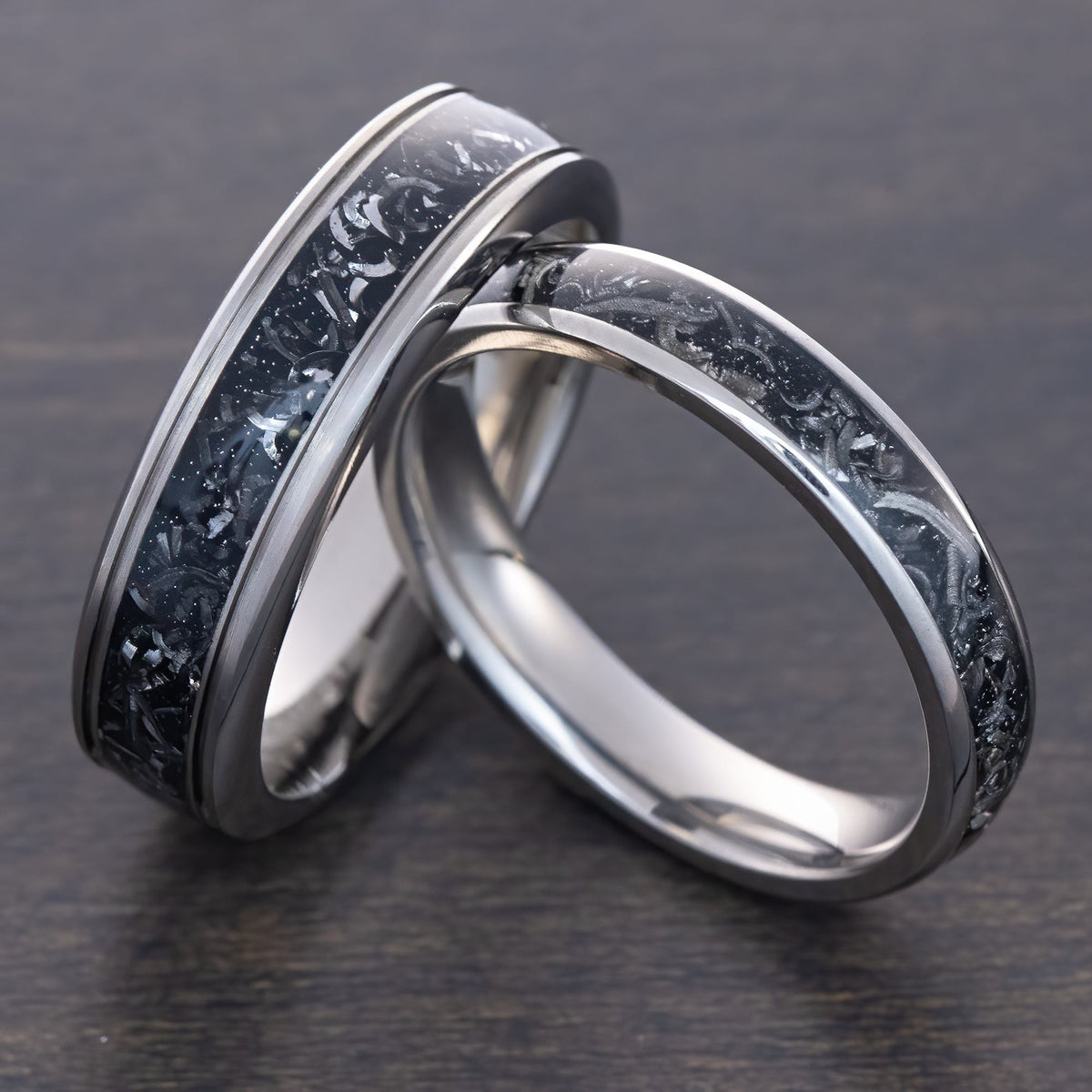 Pair of Titanium Rings [4&6mm widths] Meteorite