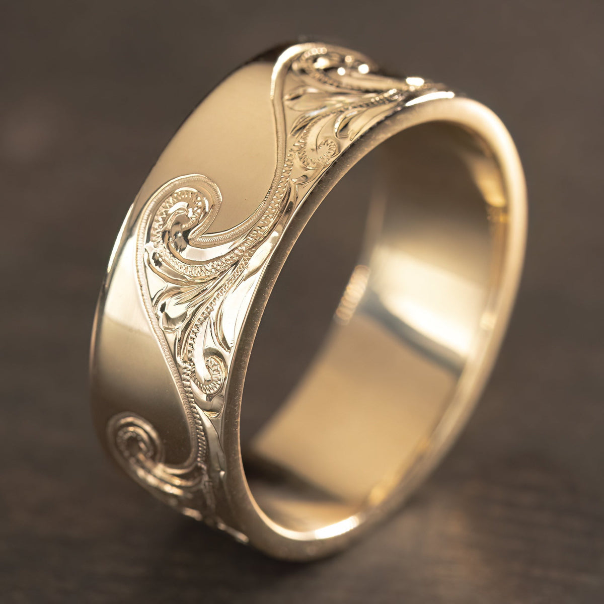 14K Gold Ring 'Catch the Wave' [8mm width] Hand Made Hawaiian Jewelry