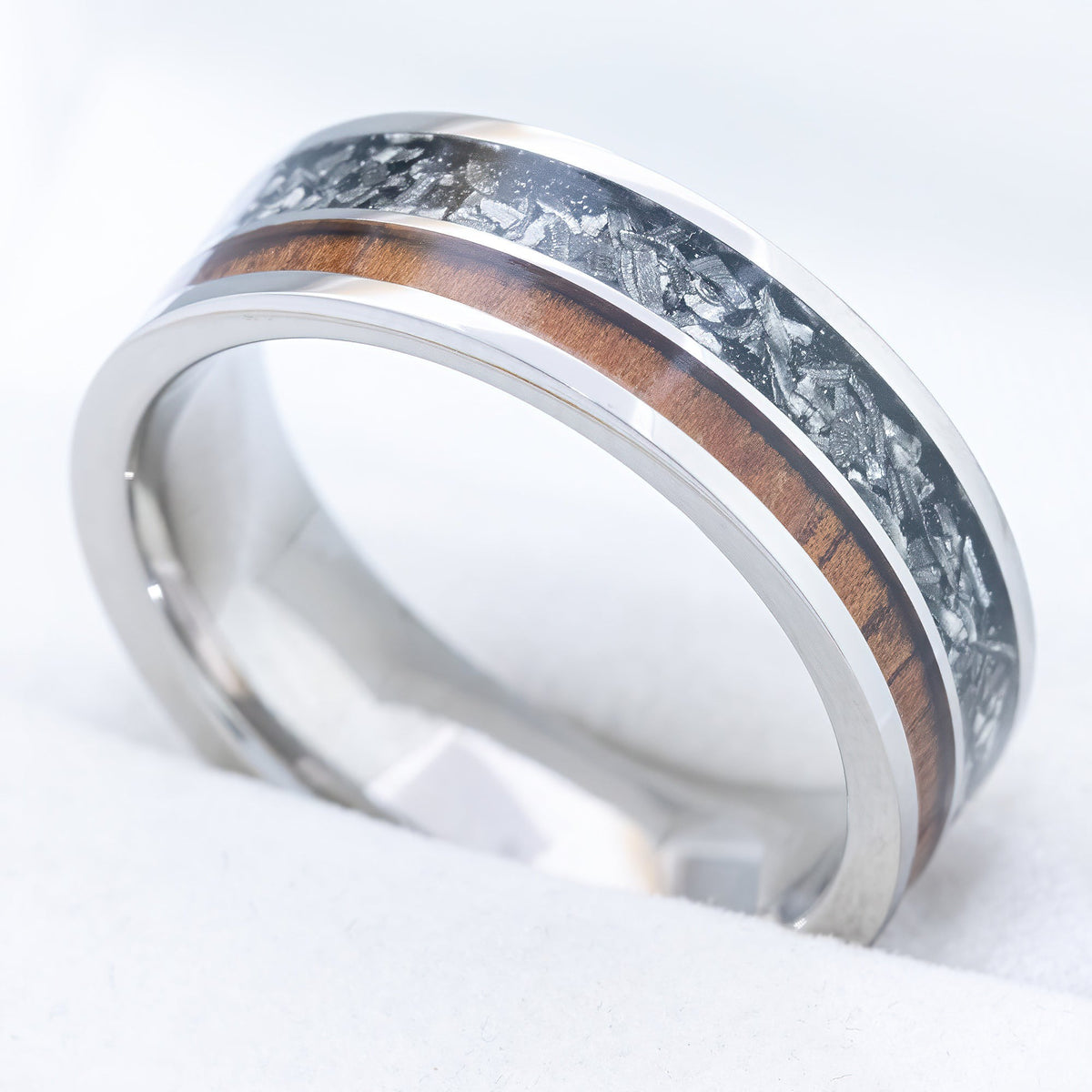 Titanium GR5 Ring 'Noho ʻana - Way of Life' [7mm width] Gibeon Meteorite & Hawaiian Koa Wood