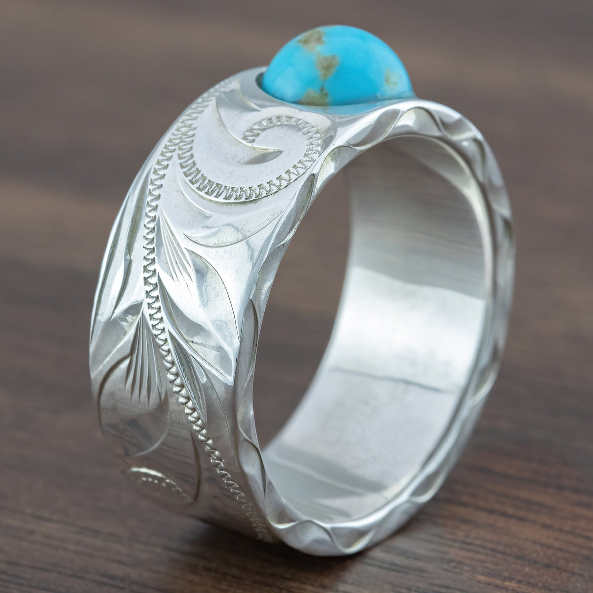 Sterling Silver Ring 'The World' [10mm width] Kingman Turquoise