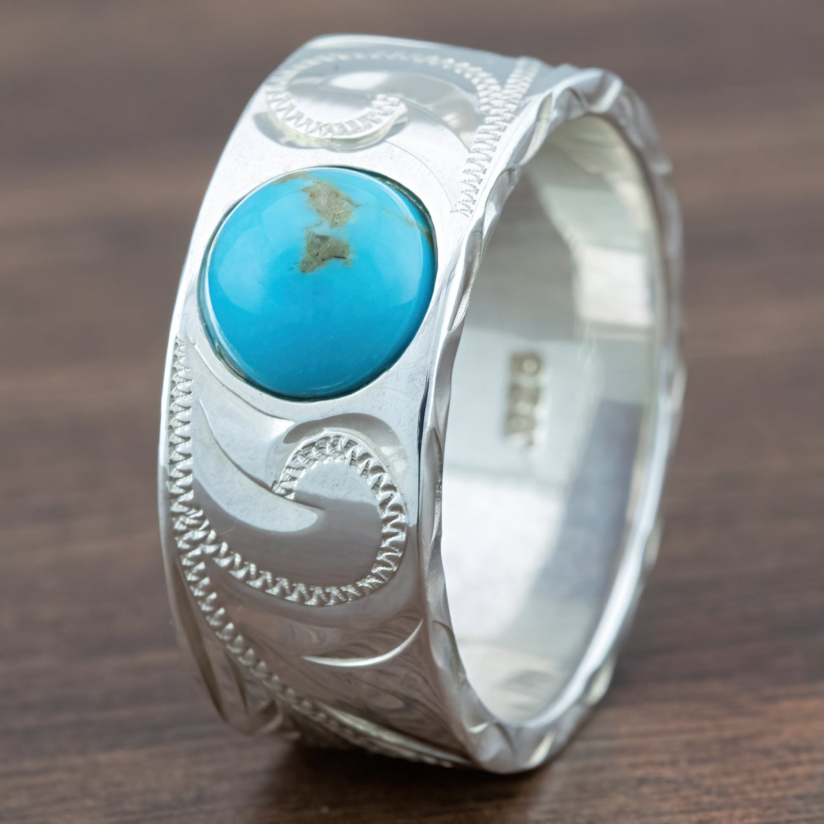 Sterling Silver Ring 'The World' [10mm width] Kingman Turquoise