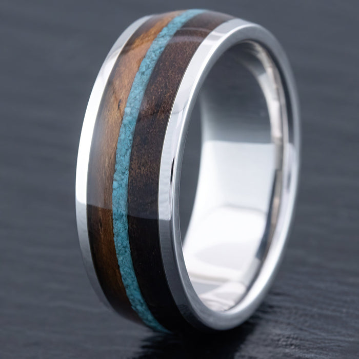 Solid Gold [8mm width] Turquoise & Hawaiian Koa Wood [Custom Made]