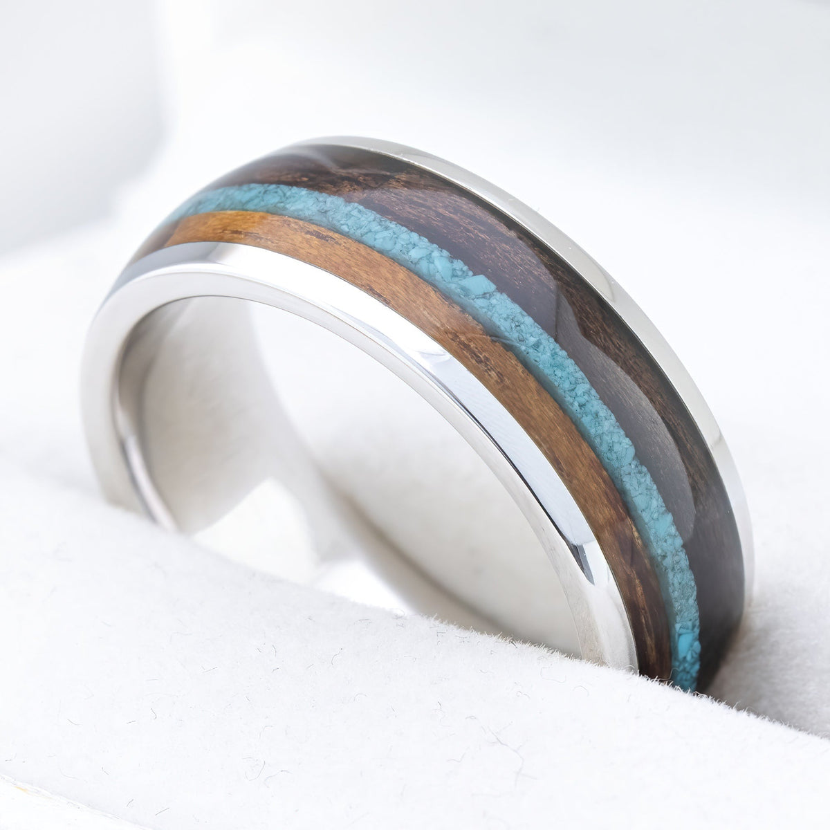 Solid Gold [8mm width] Turquoise & Hawaiian Koa Wood [Custom Made]