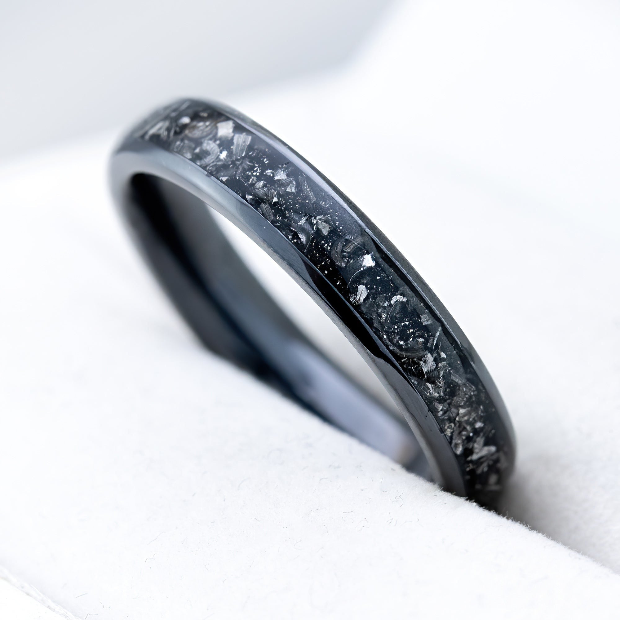 Black Titanium Ring 'Hoku' [4mm width] Gibeon Meteorite