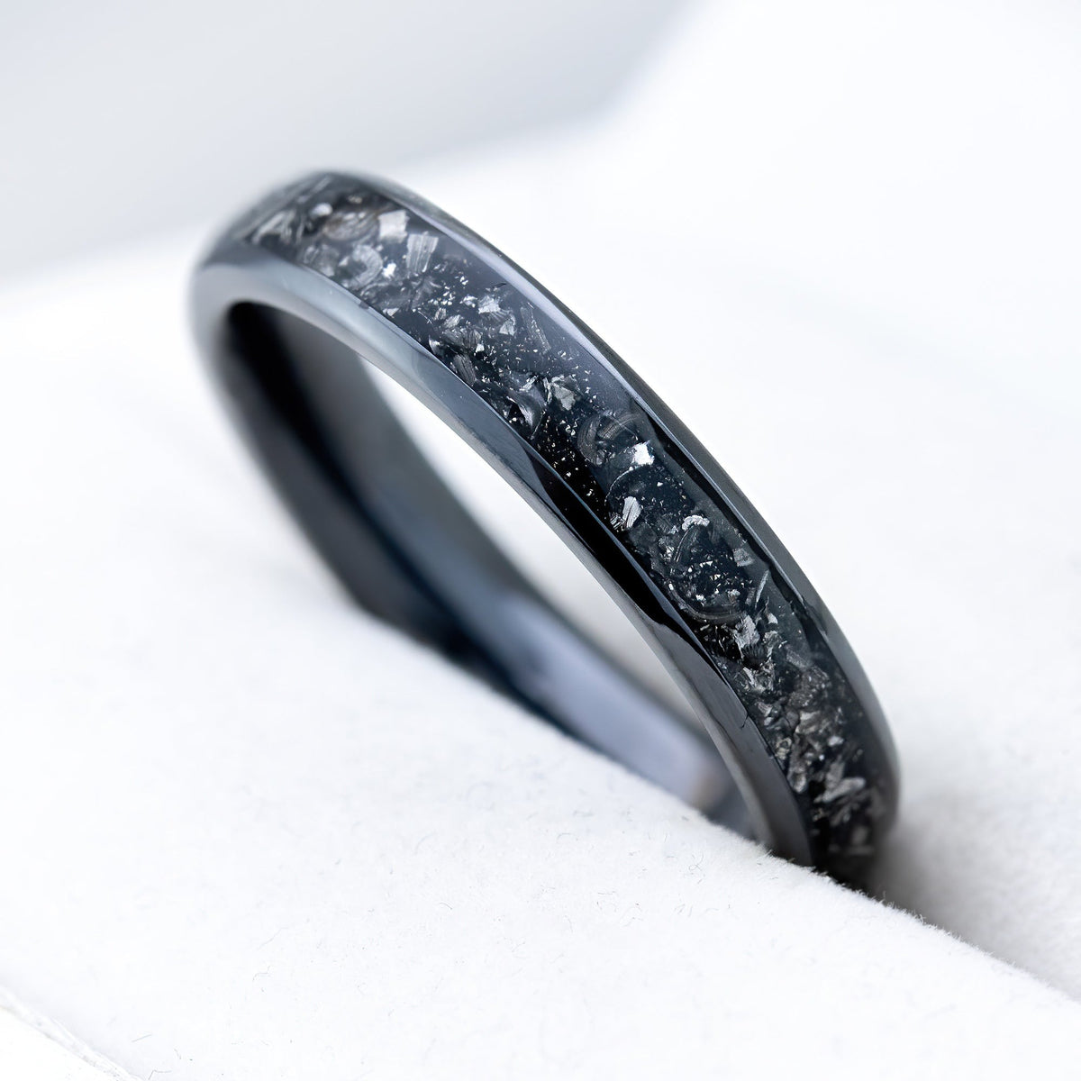 Black Titanium Ring 'Hoku' [4mm width] Gibeon Meteorite