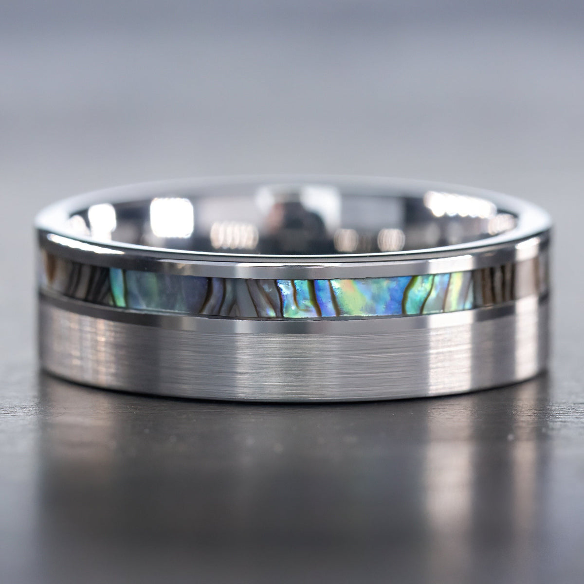 Tungsten Carbide Brushed Finish Ring [7mm width] Abalone Shell