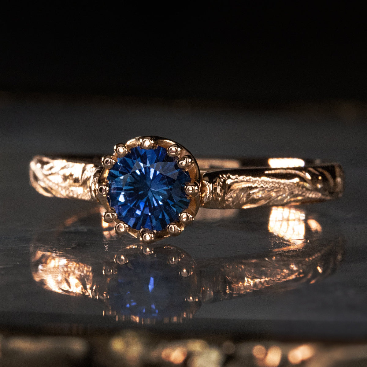 14K Solid Gold Ring [4mm Solitaire] Blue Sapphire Color H AAA 1CT⁠