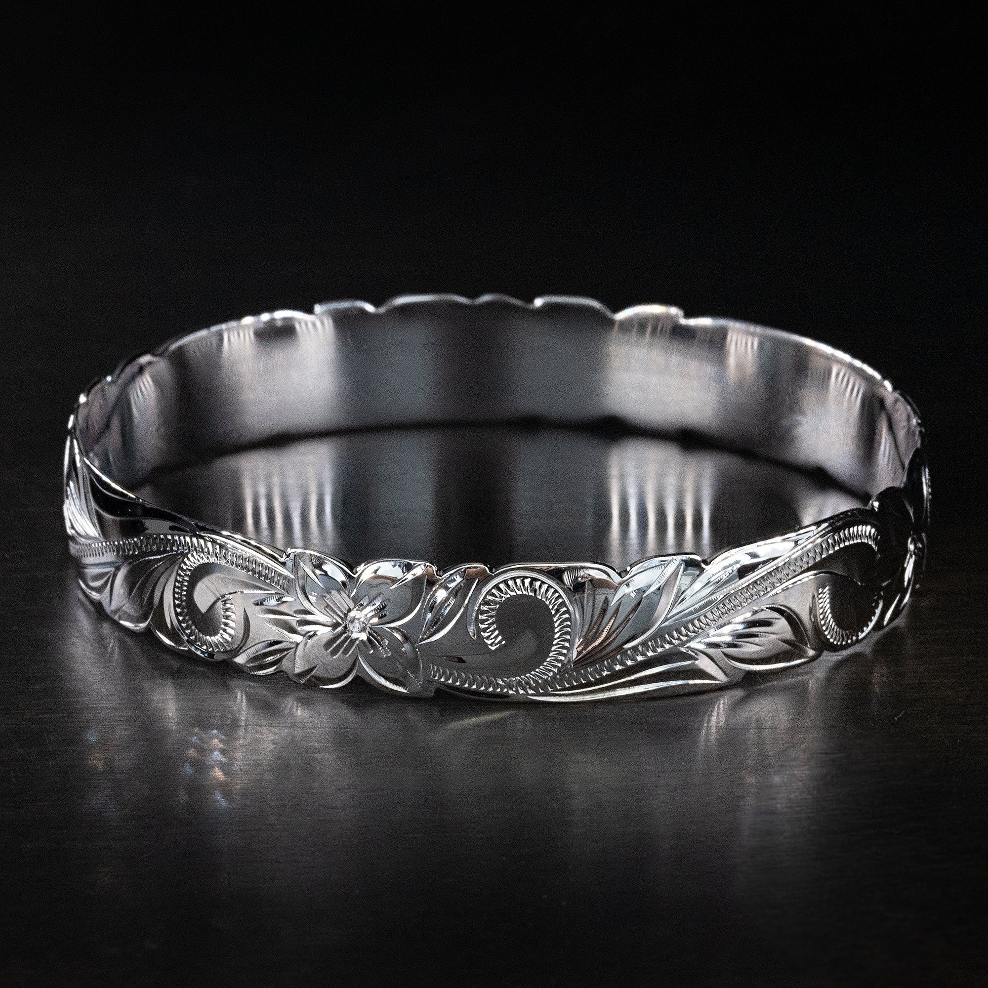 Sterling Silver Bangle with Cutout Wave Edges [10mm] Hand Engraved Haw