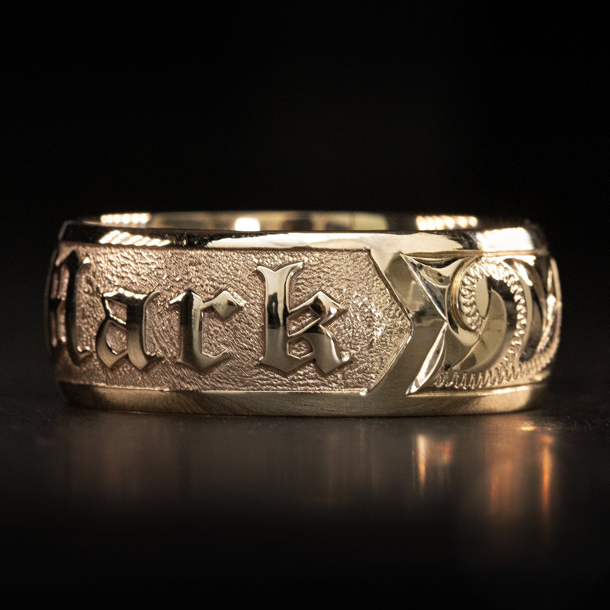 Solid Gold Personalized Name Ring [6 or 8mm width] Hand Made Hawaiian Jewelry / Barrel Shape