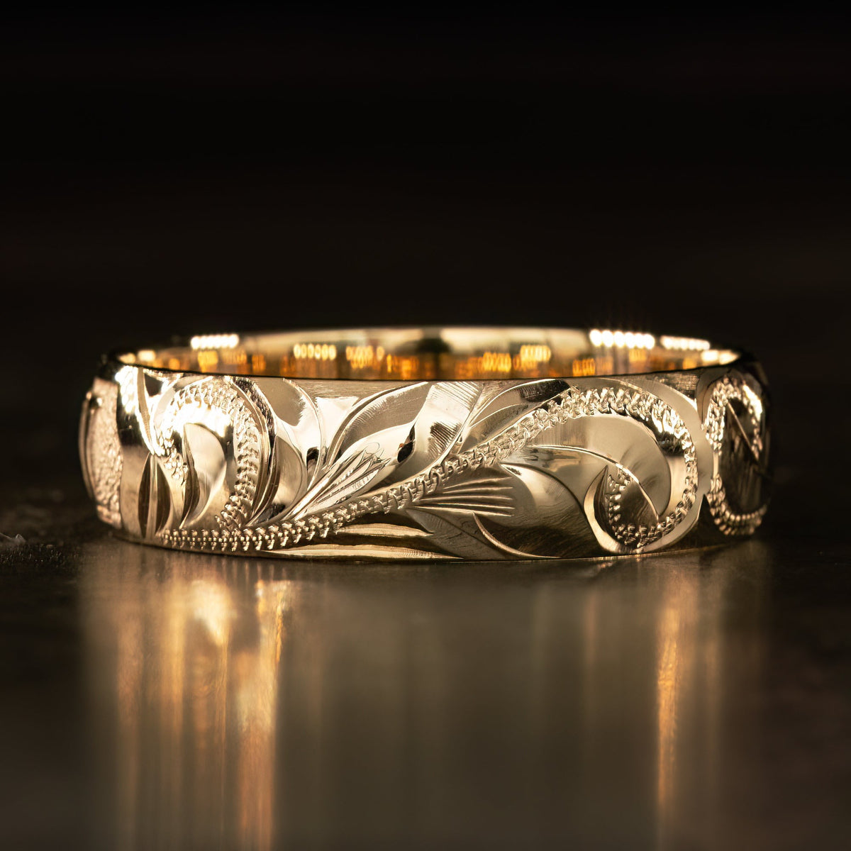Solid Gold Personalized Name Ring [6 or 8mm width] Hand Made Hawaiian Jewelry / Barrel Shape