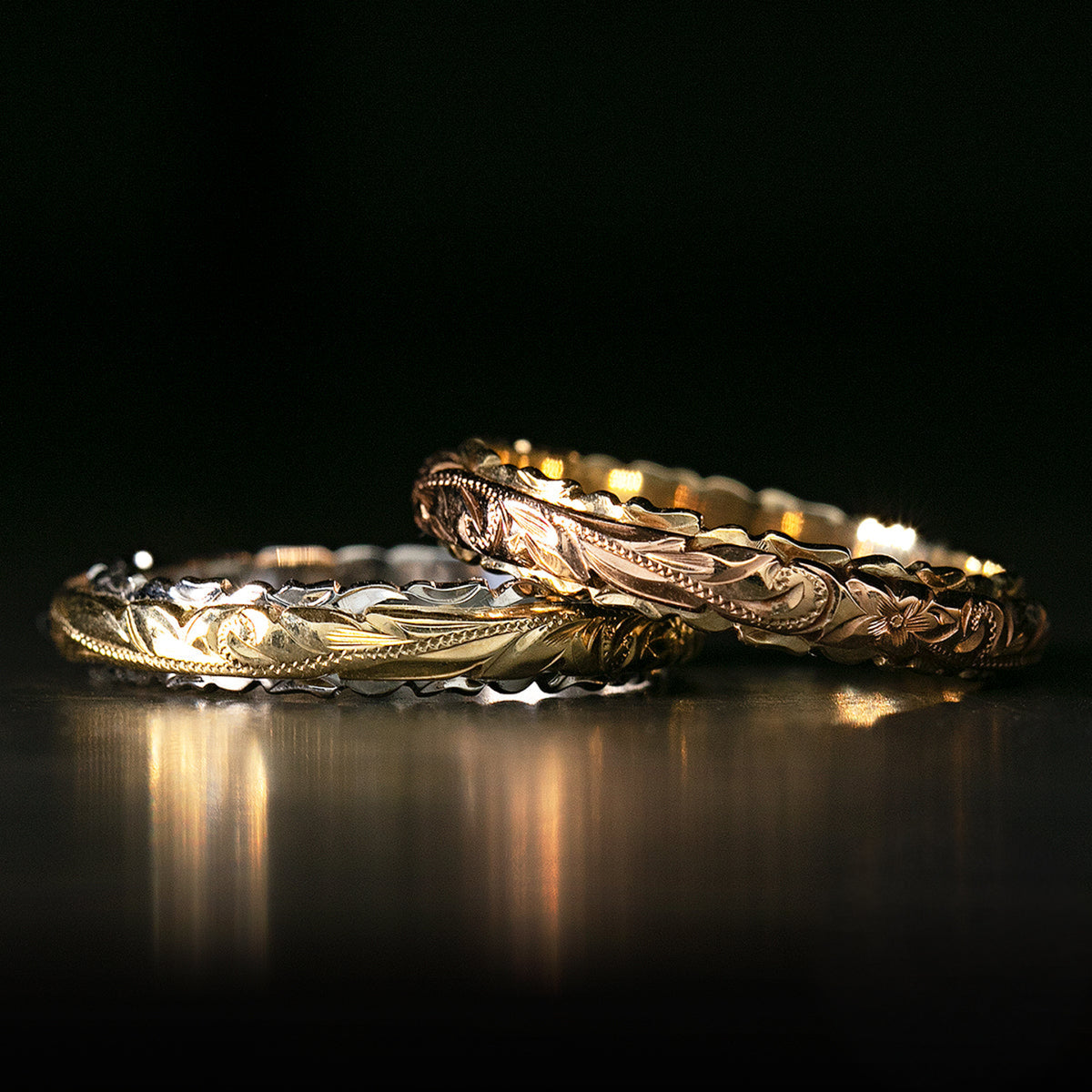 14K Two Tone Hawaiian Jewelry Ring / 4mm / Dome Shape & Standard Fitment