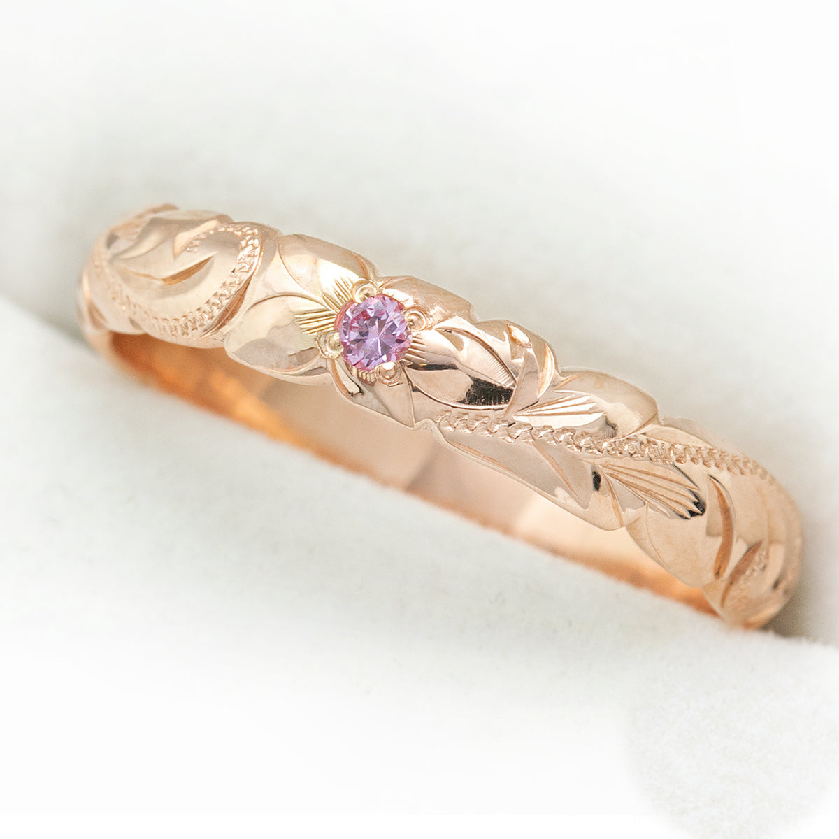 Solid Gold Pink Sapphire Hawaiian Jewelry Ring [4mm width] Barrel Shape / Standard Fitment