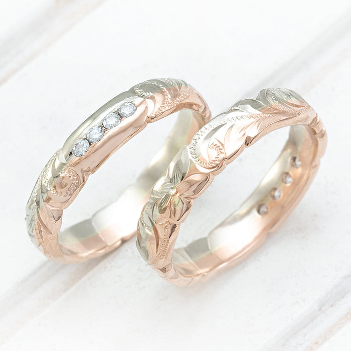 Solid Gold Hawaiian Jewelry Duo-Color with Channel Set Diamond Ring [4mm width] Barrel Shape