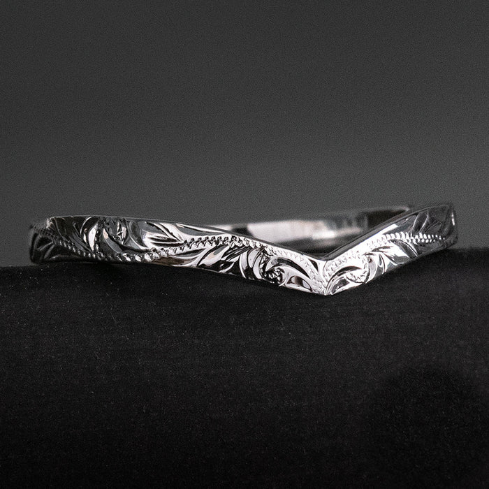 Solid Gold Stackable Chevron Wishbone Ring [2mm width] Hand Engraved Hawaiian Jewelry