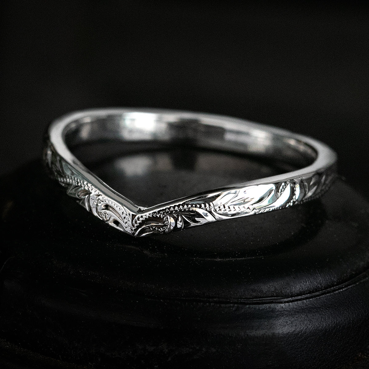 Solid Gold Stackable Chevron Wishbone Ring [2mm width] Hand Engraved Hawaiian Jewelry
