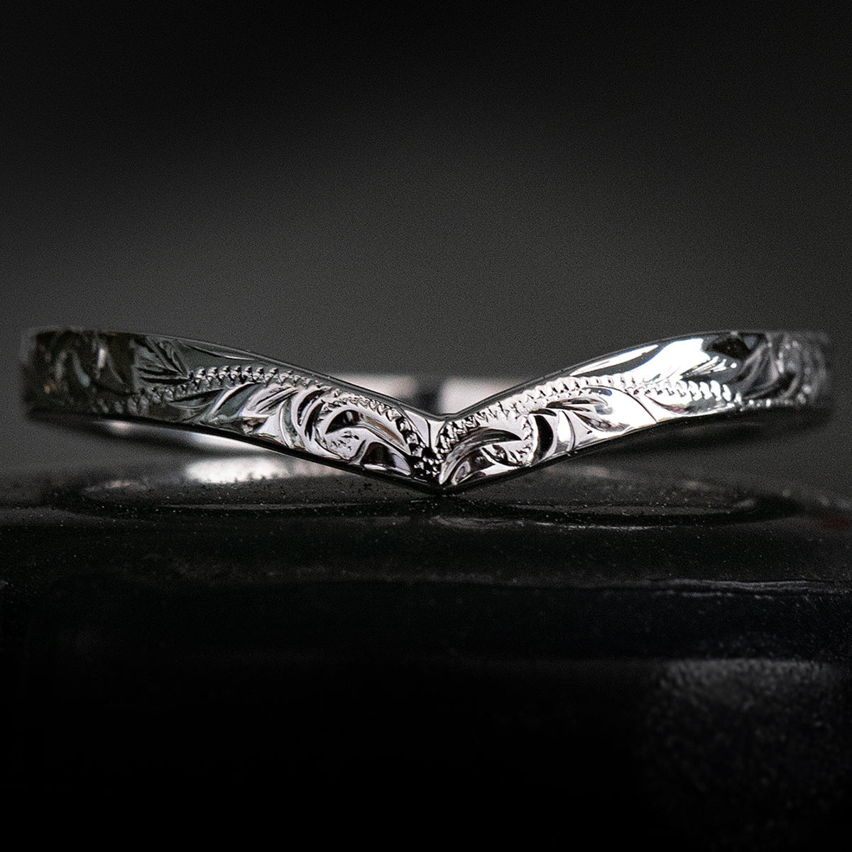 Solid Gold Stackable Chevron Wishbone Ring [2mm width] Hand Engraved Hawaiian Jewelry