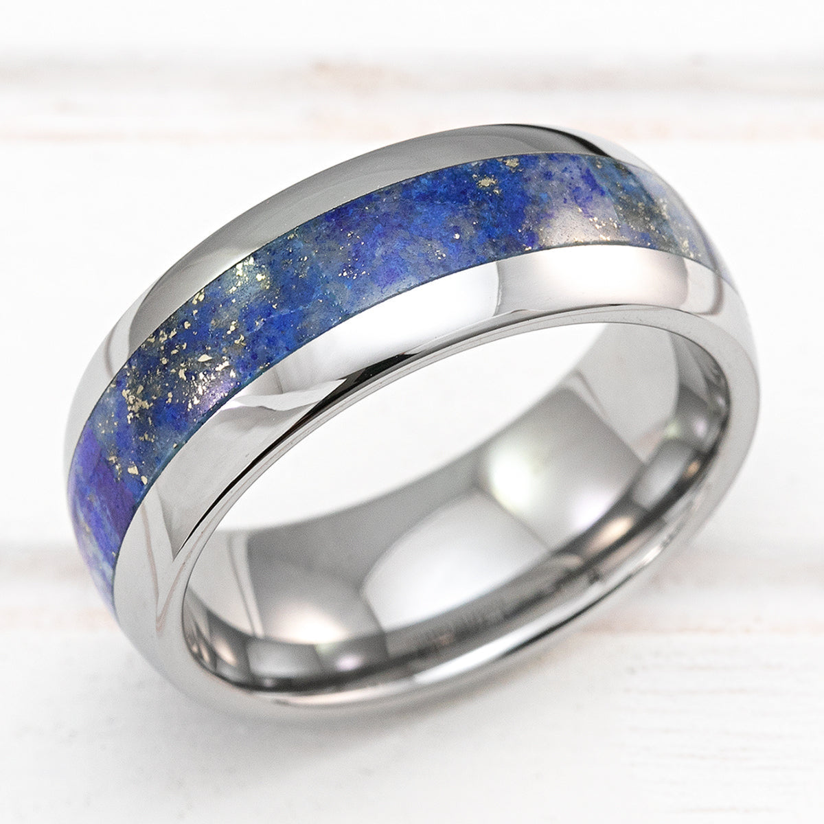Tungsten Carbide Dome Shape Ring with Lapis Lazuli Inlay - 8mm, Comfort Fitment