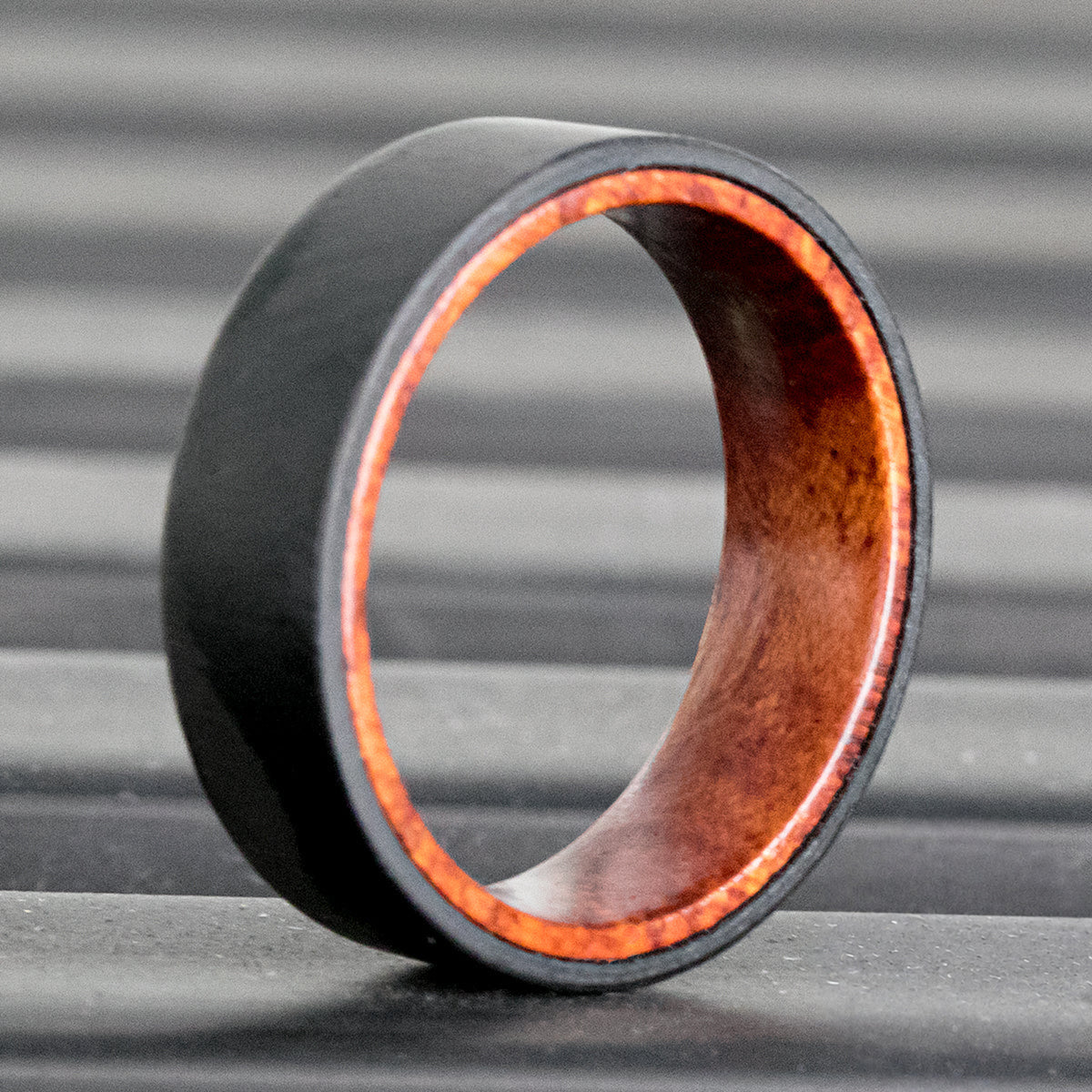 Carbon Fiber Ring with Hawaiian Koa Wood Sleeve - 7mm, Comfort Fitment Flat Shape