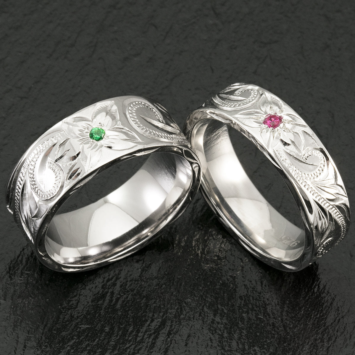 Sterling Silver Hawaiian Jewelry Ring [6mm or 8mm] with Birth Stone Setting - Flat Shape