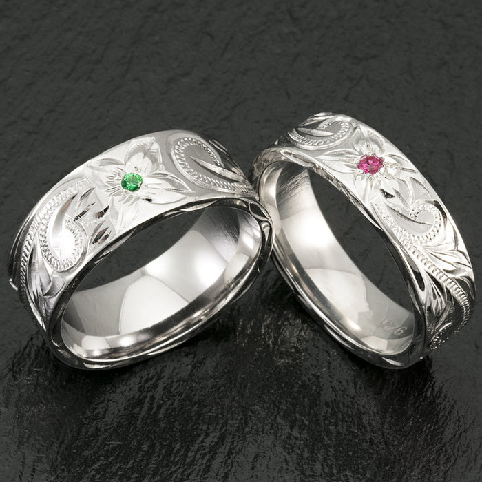 Sterling Silver Hawaiian Jewelry Ring [6mm or 8mm] with Birth Stone Setting - Flat Shape