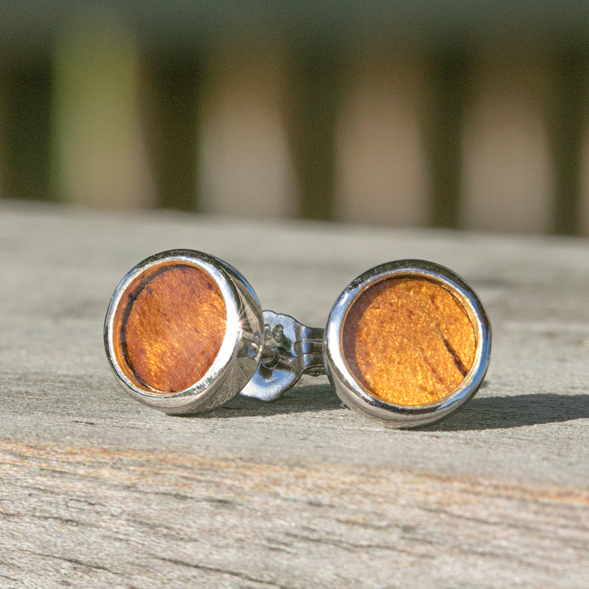 Round Koa Wood Sterling Silver Stud Earrings