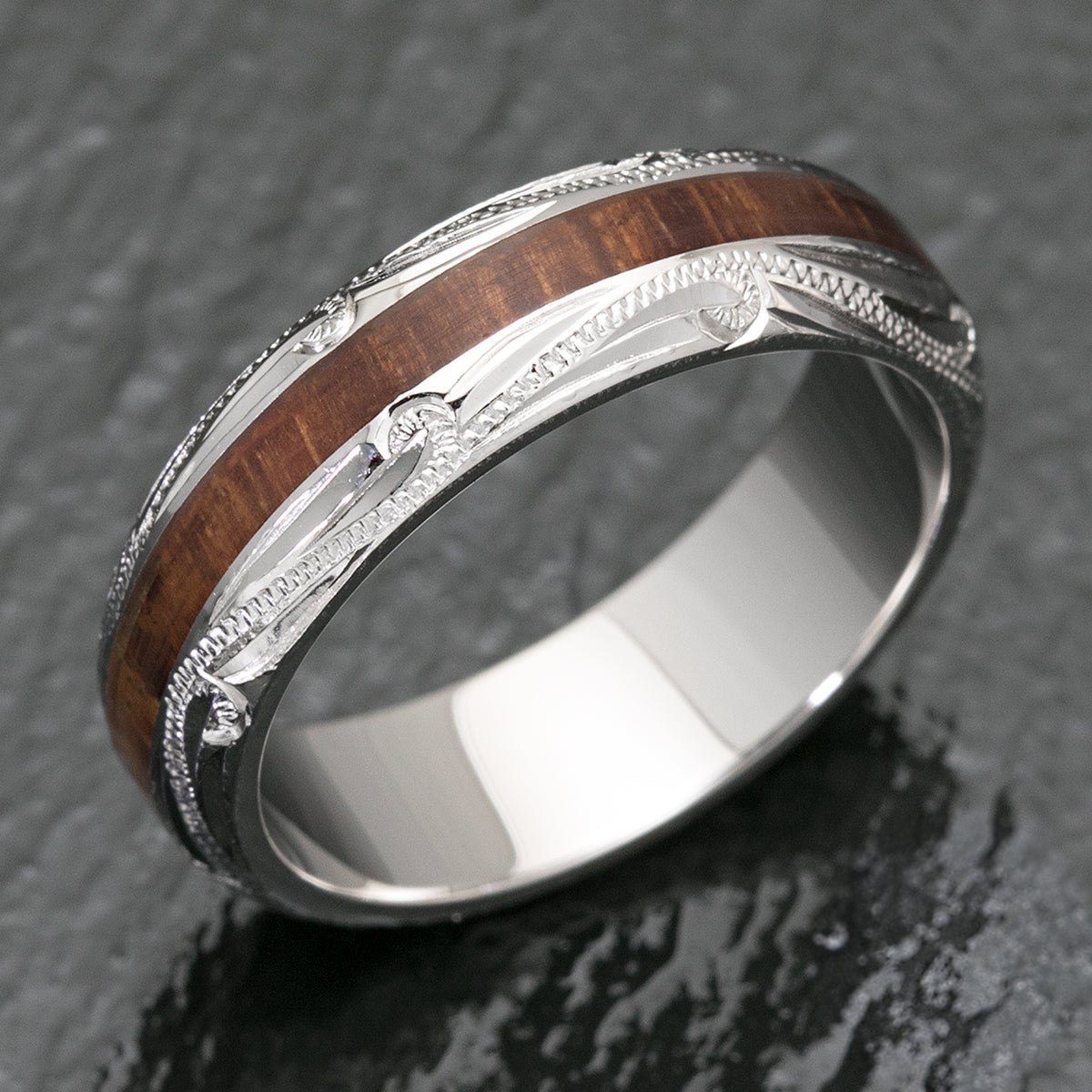 Sterling Silver Hawaiian Jewelry Hand Engraved Ring - 6mm, Dome Shape, Standard Fitment