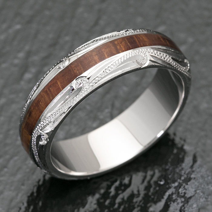 Sterling Silver Hawaiian Jewelry Hand Engraved Ring - 6mm, Dome Shape, Standard Fitment