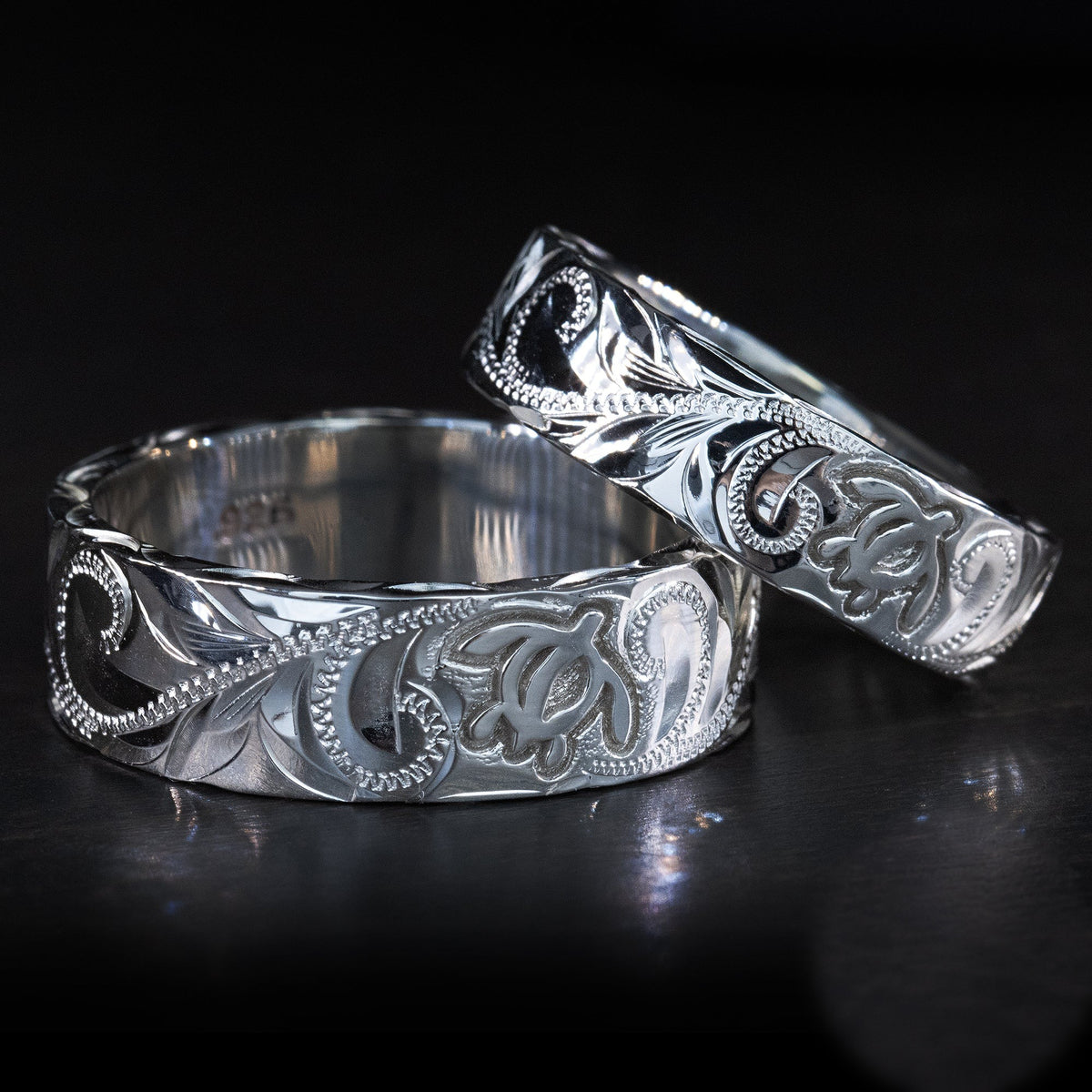 Sterling Silver Hawaiian Jewelry Ring with Sea Turtle (Honu) Design, 6-8mm, Flat Shape, Standard Fitment