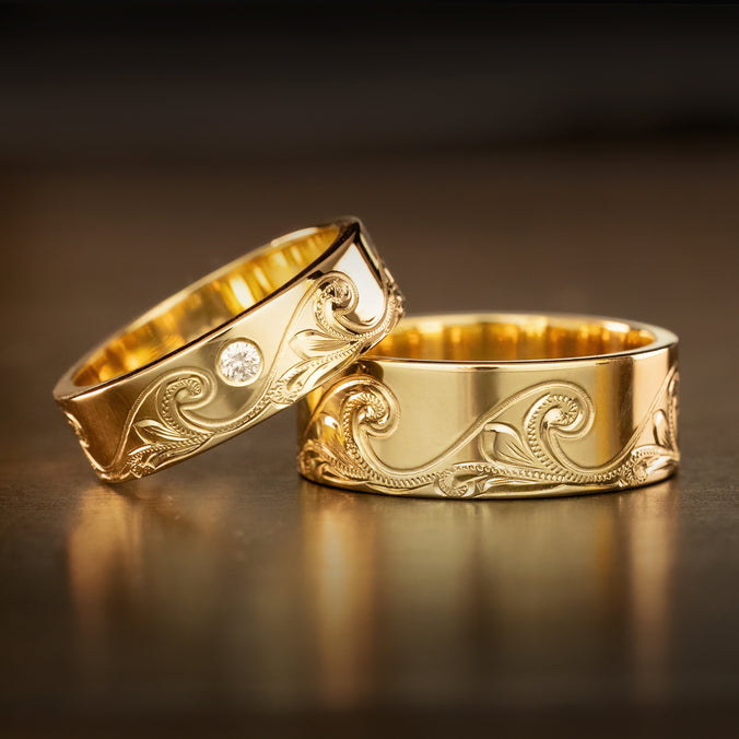 14K Gold Ring 'Catch the Wave' [8mm width] Hand Made Hawaiian Jewelry