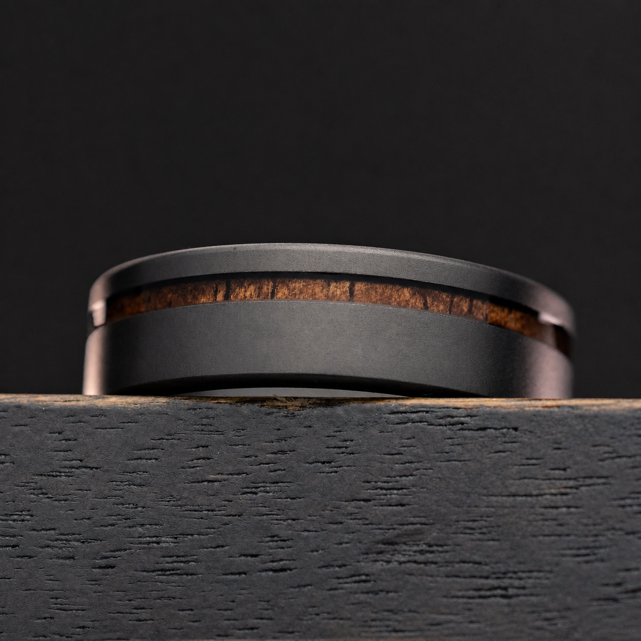 Black Titanium Sand Blast Ring [7mm width] Hawai'i Koa Wood