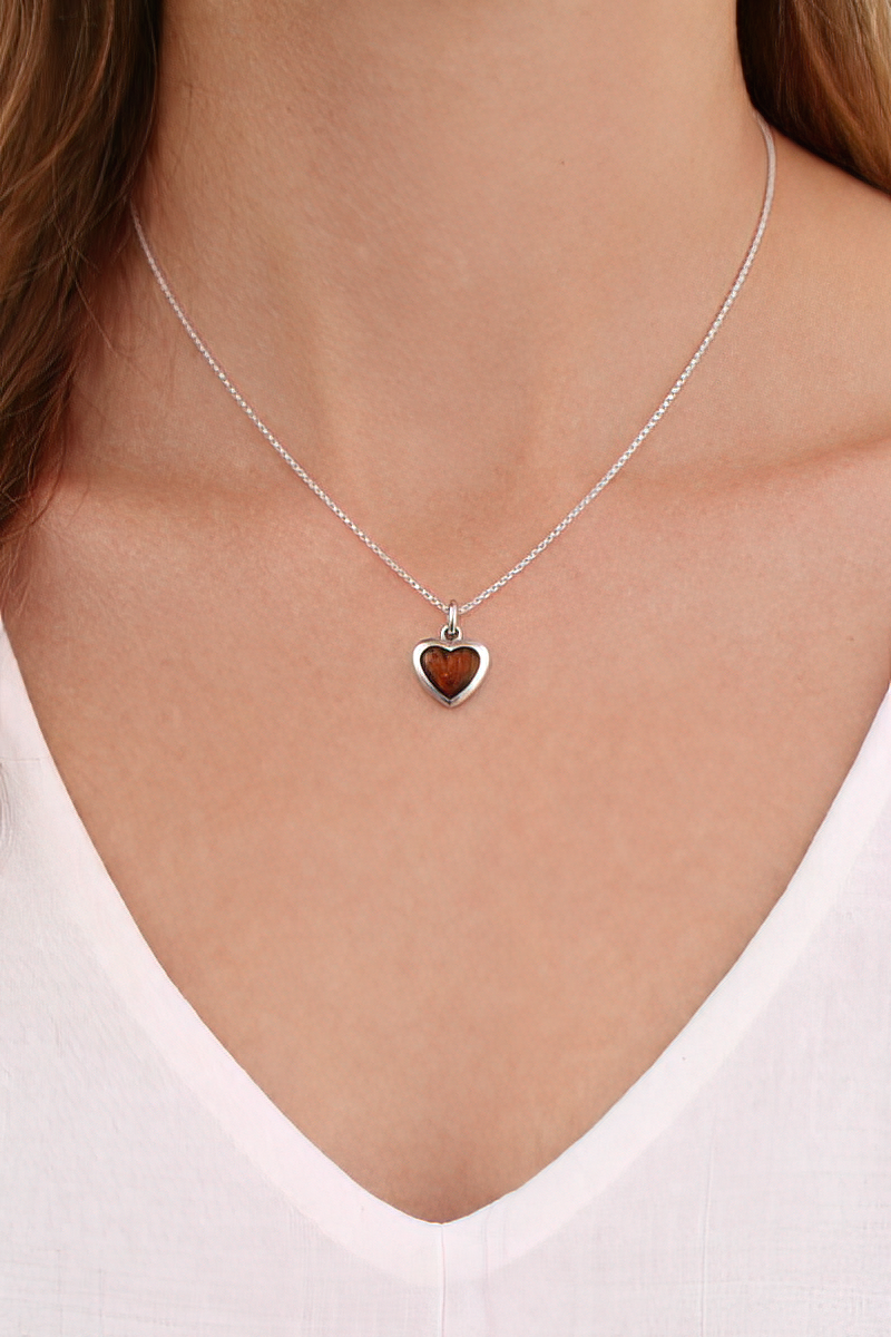 Sterling Silver Heart Pendant - Hawaii Koa Wood