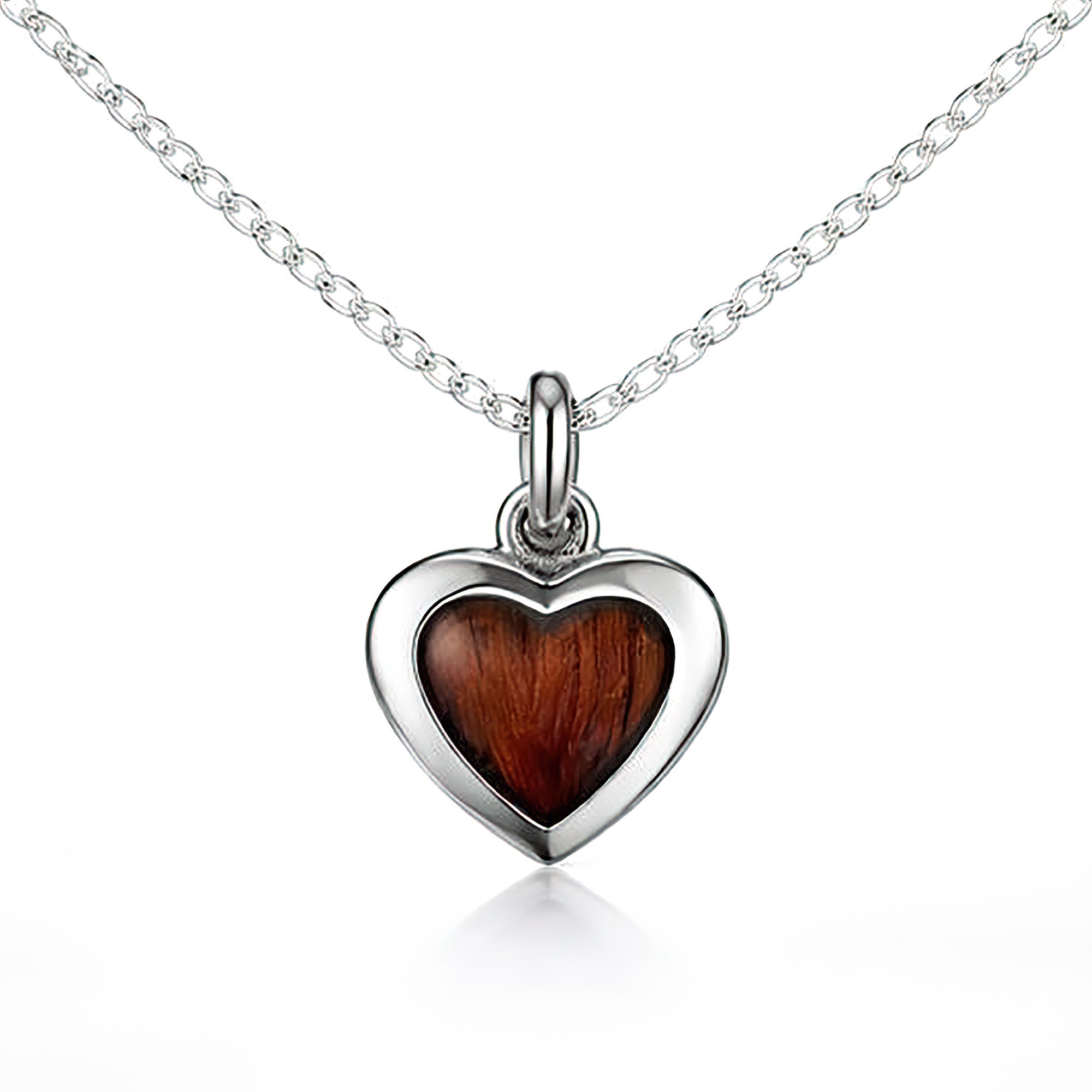 Sterling Silver Heart Pendant - Hawaii Koa Wood