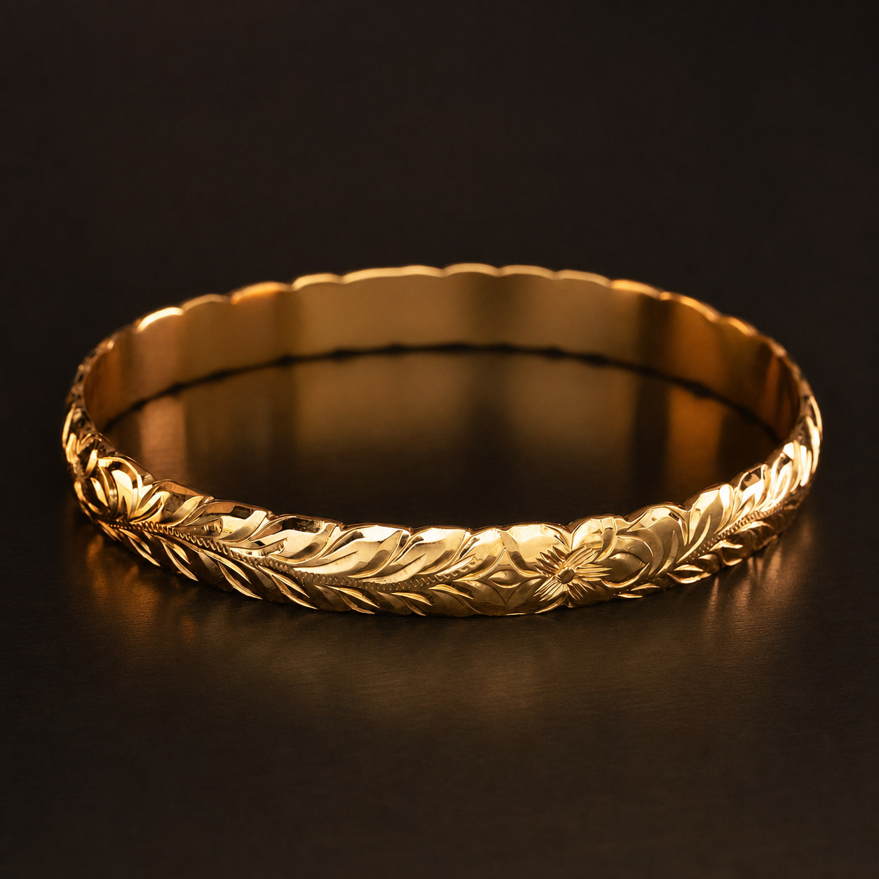 Solid Gold Heavy Style Maile Heirloom Bangle [8mm width]