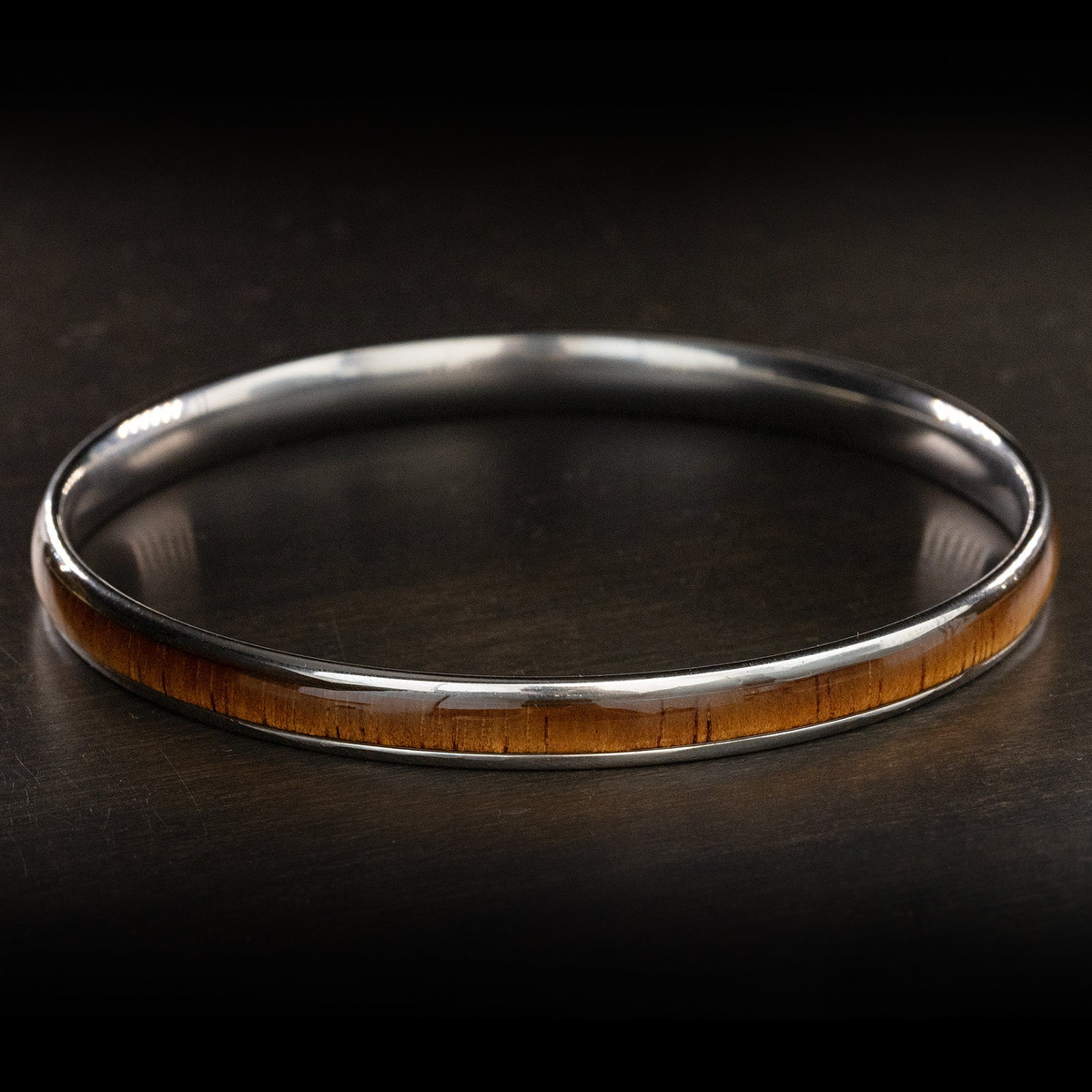 Stainless Steel Bangle [6mm width] Hawaiian Koa Wood Inlay