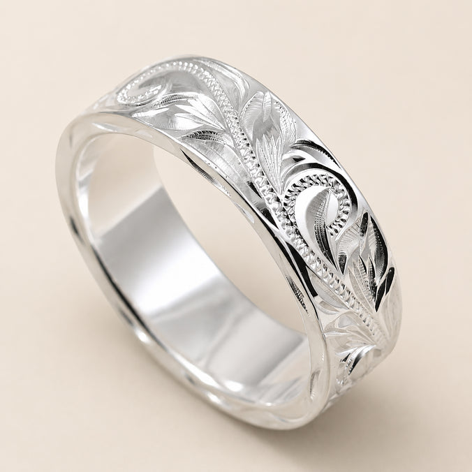 Sterling Silver Hand Engraved Old English Design [6mm width]