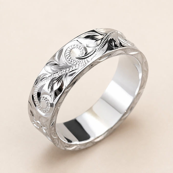 Sterling Silver Hand Engraved Old English Design [6mm width]