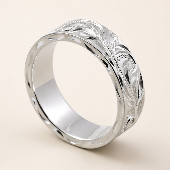 Sterling Silver Hand Engraved Old English Design [6mm width]