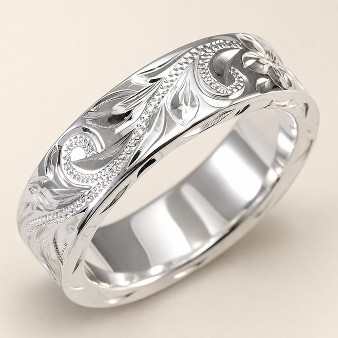 Sterling Silver Hand Engraved Old English Design [6mm width]