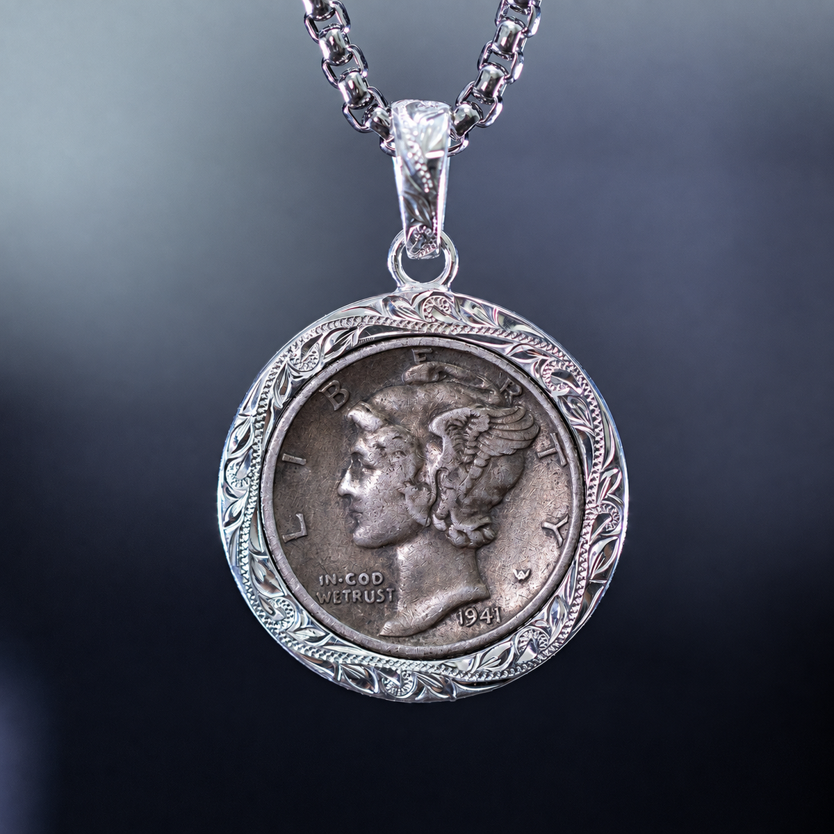 Sterling silver Mercury dime Hawaiian jewelry pendant