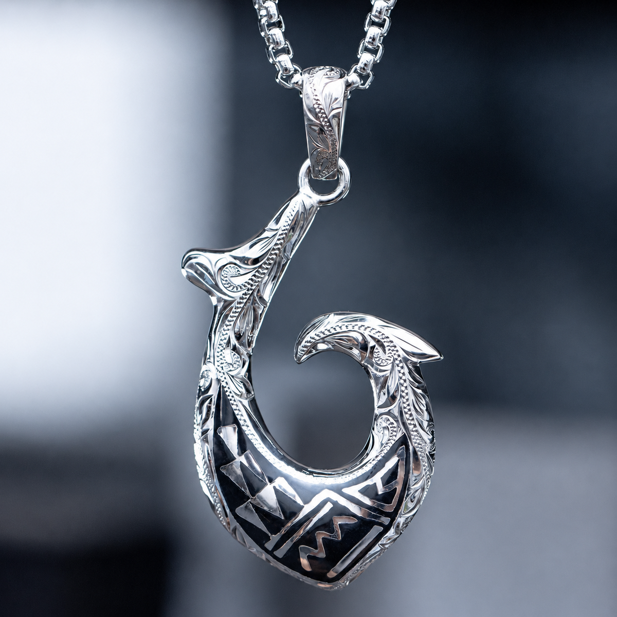 Sterling silver Hawaiian tattoo fish hook pendant