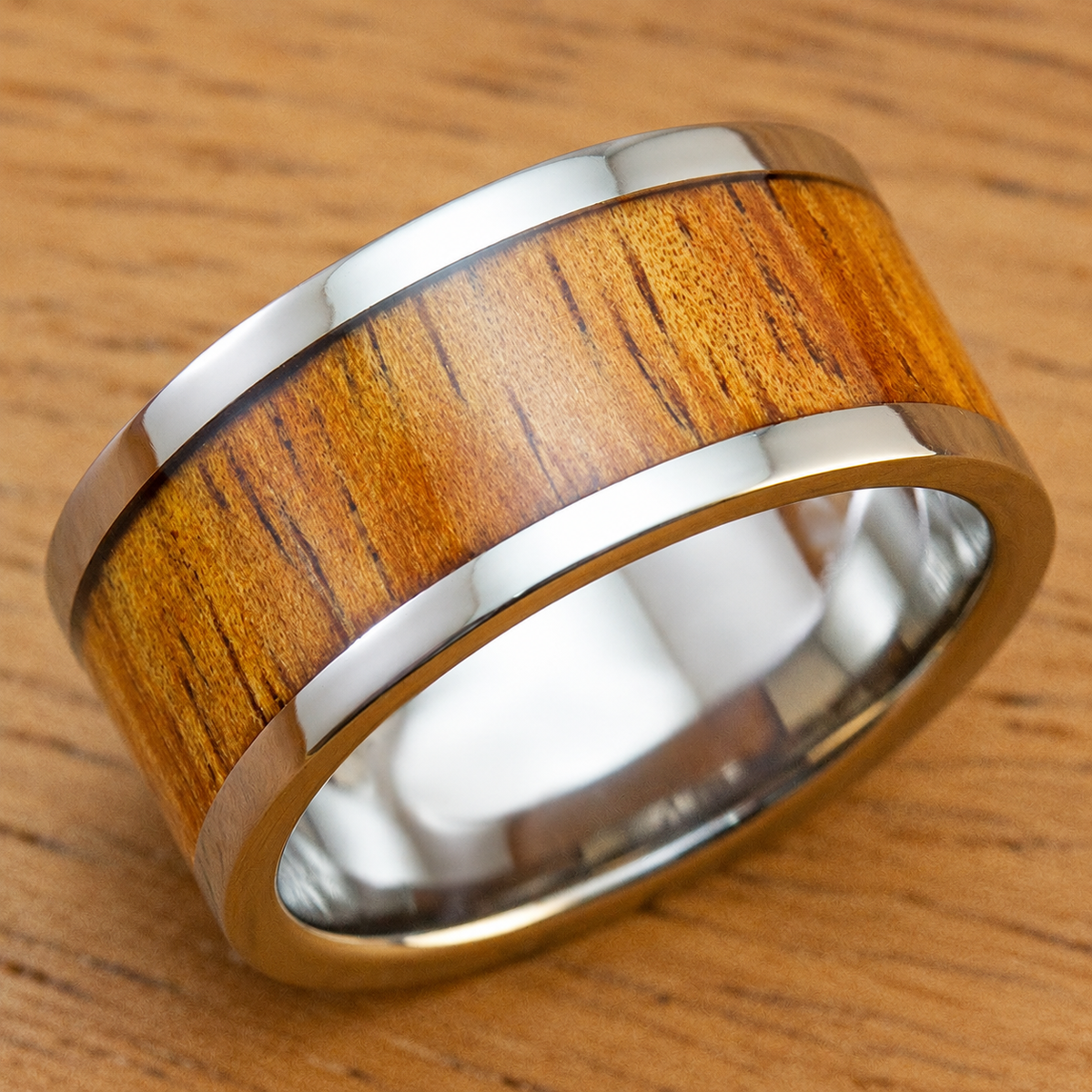Titanium 10mm ring with Hawaiian koa wood inlay