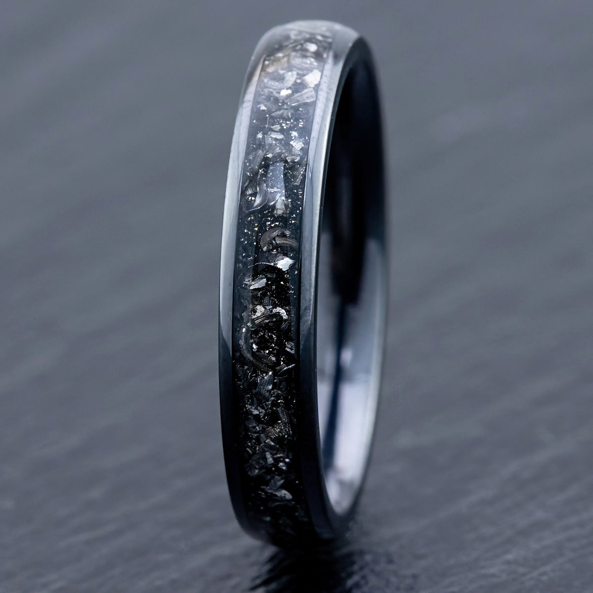 Black Titanium Ring 'Hoku' [4mm width] Gibeon Meteorite