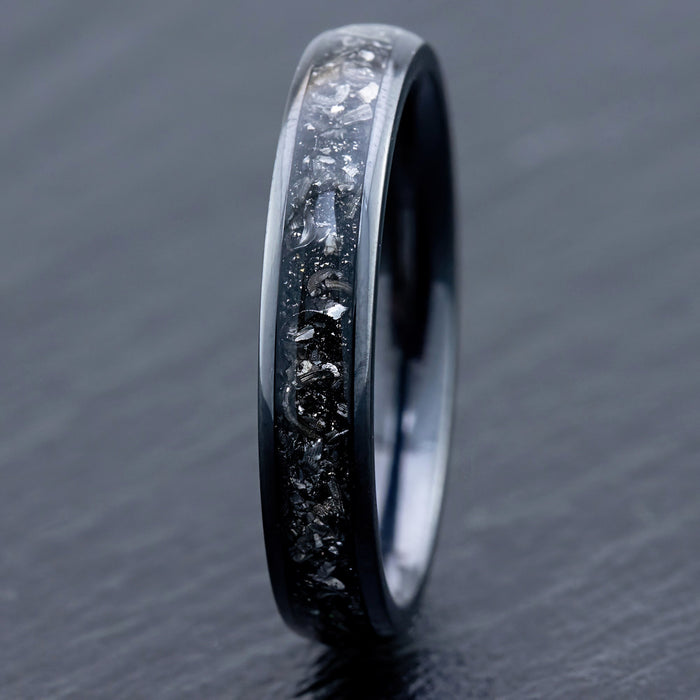 Black Titanium Ring 'Hoku' [4mm width] Gibeon Meteorite