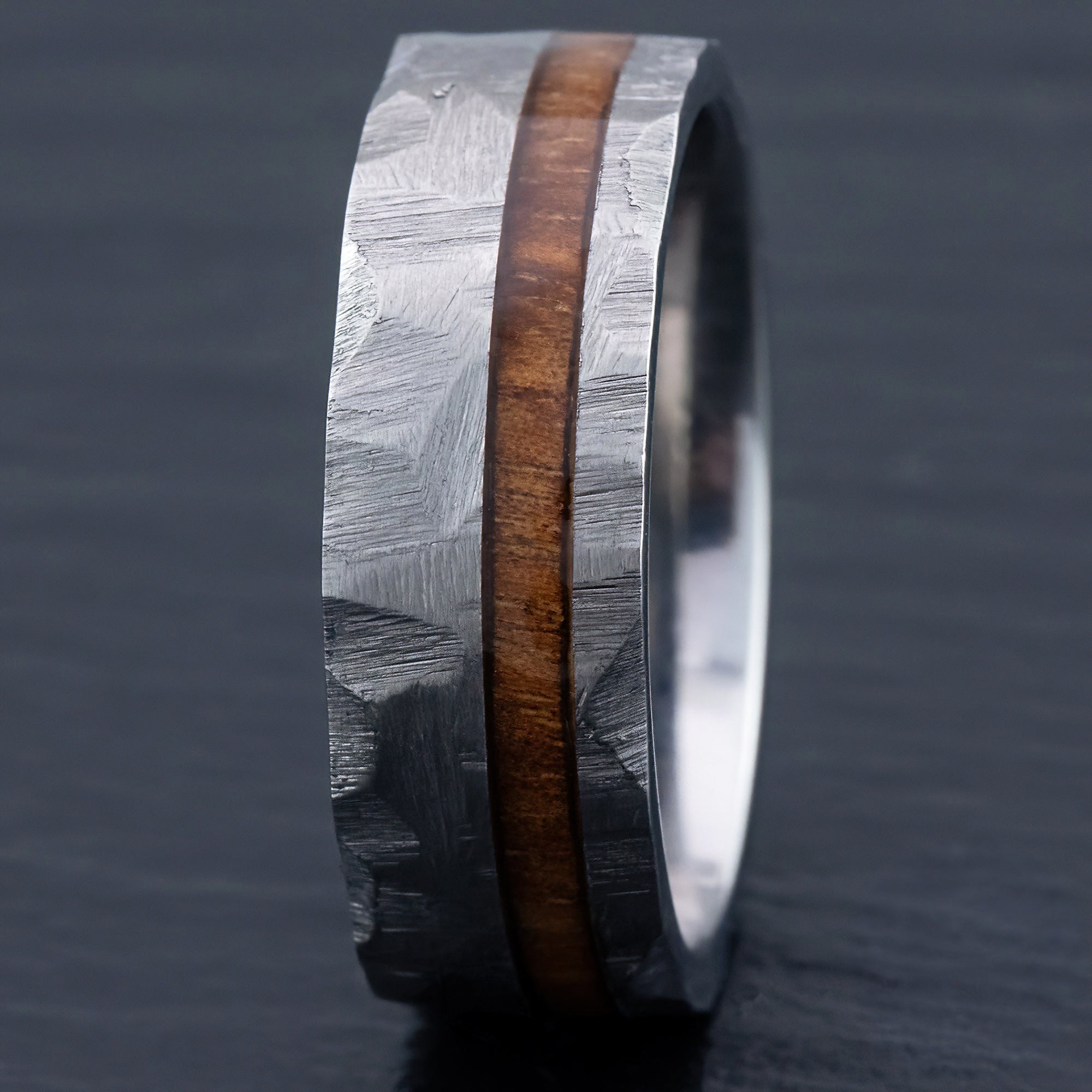 Titanium GR5 Hammered Stonewashed Ring [8mm width] Hawaiian Koa Wood