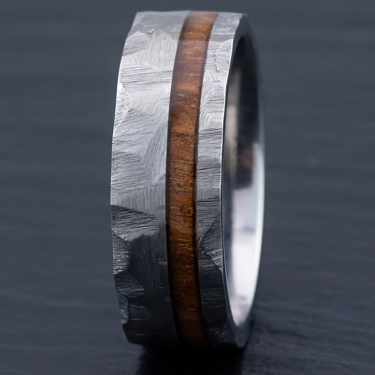 Titanium GR5 Hammered Stonewashed Ring [8mm width] Hawaiian Koa Wood