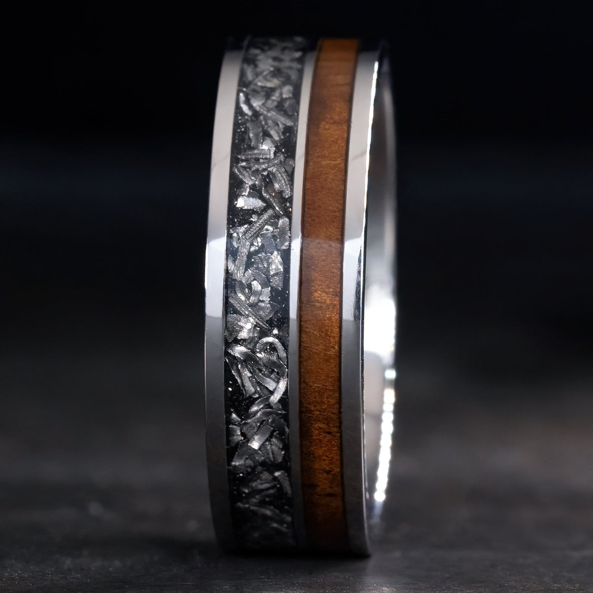 Titanium GR5 Ring 'Noho ʻana - Way of Life' [7mm width] Gibeon Meteorite & Hawaiian Koa Wood