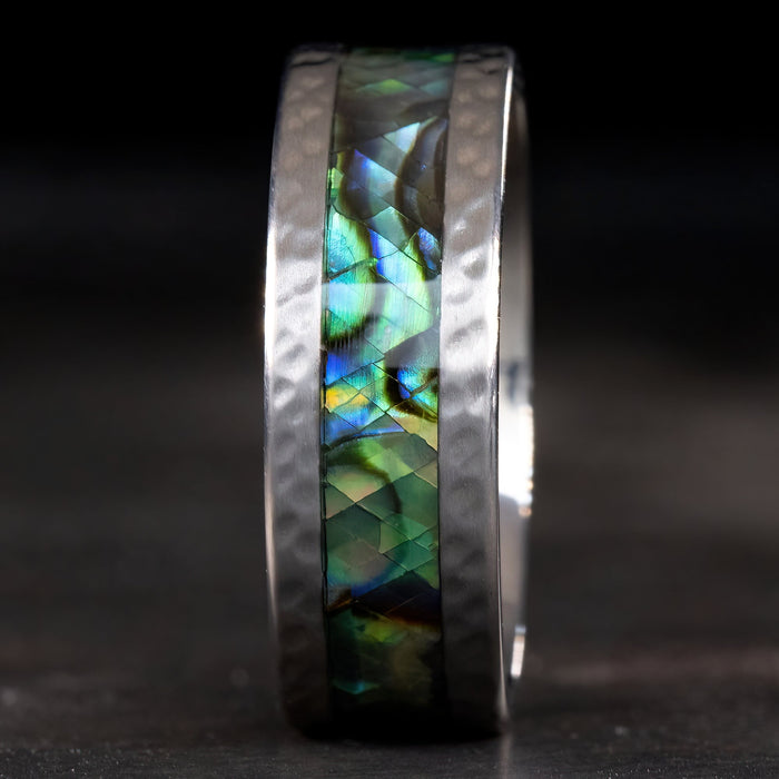 Titanium Hammered Ring [8mm width] Mosaic Abalone Pau'a Shell
