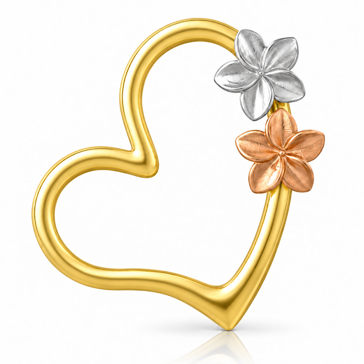 Tri-Color Gold Heart Plumeria Pendant