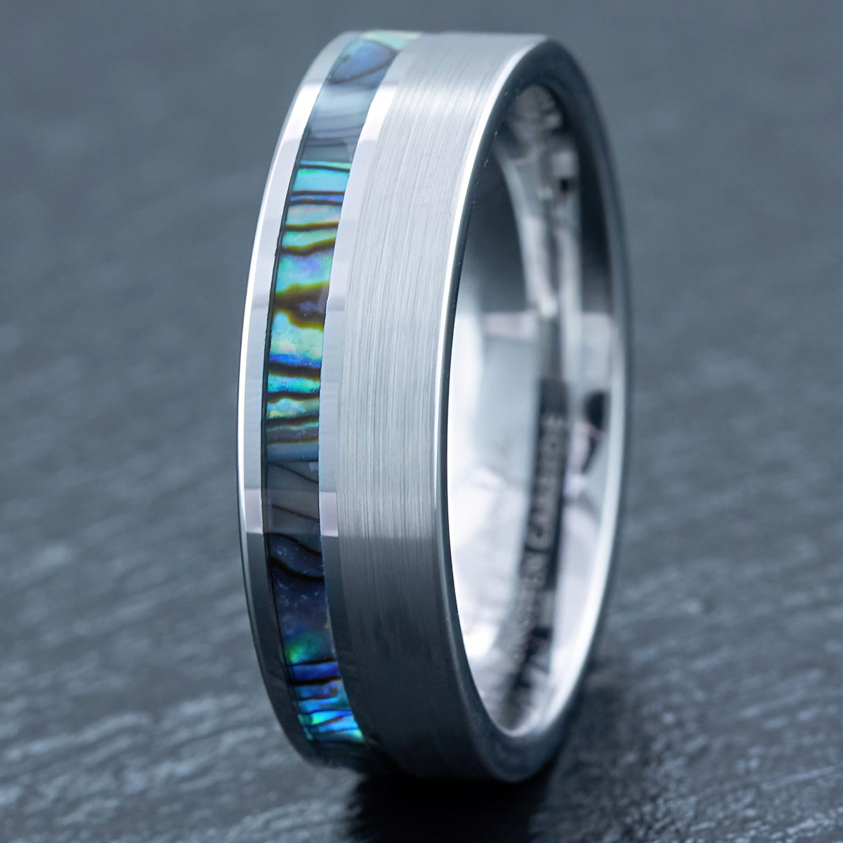 Tungsten Carbide Brushed Finish Ring [7mm width] Abalone Shell